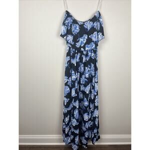 Lulus Love Boldly Black Floral Print Strapless Maxi Dress Sz XS Tropical Slit